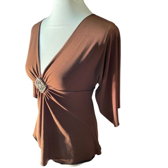 Design Works V-neck Brown Boho Blouse Size Medium - Picture 3 of 12